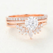 Round Moissanite Solitaire Bridal Wedding Ring Set Three Band Design Mapple Gems